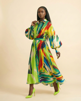 Okeofia Crepe Dress - Vibrant Multicolored Midi