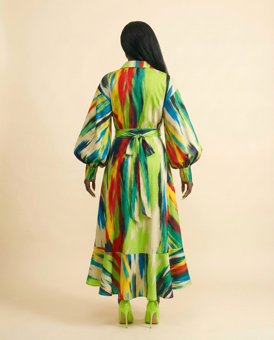 Okeofia Crepe Dress - Vibrant Multicolored Midi