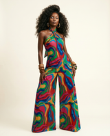 Osikapa Mesh Abstract Swirl Jumpsuit - Multicolor Mesh