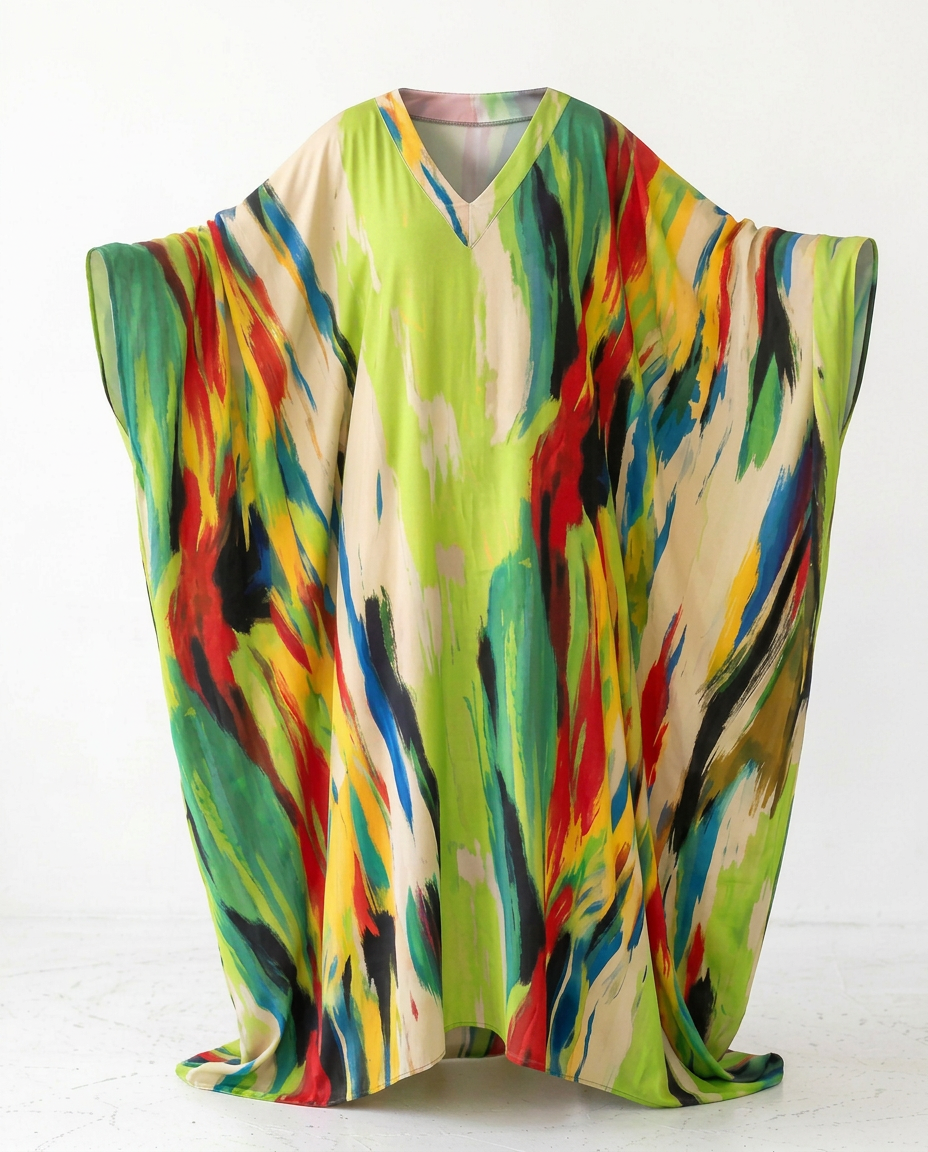 Amuko Crepe Kaftan: Luxurious Multicolored Bubu Gown