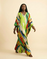 Amuko Crepe Kaftan: Luxurious Multicolored Bubu Gown