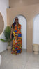 Sophisticated unlined kaftan dress made from traditional silk African Ankara fabric in vibrant multi-color patterns. Perfect for weddings, dinner parties, and formal events. Model height: 5'9".