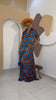 Sophisticated unlined kaftan dress made from traditional silk African Ankara fabric in vibrant multi-color patterns. Perfect for weddings, dinner parties, and formal events. Model height: 5'9".