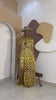 Sophisticated unlined kaftan dress crafted from traditional silk African Ankara fabric in vibrant multi-color prints, featuring a buttoned-front design. Perfect for weddings, dinner parties, and formal events. Model is 5'9".