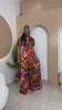 Sophisticated unlined kaftan dress made from traditional silk African Ankara fabric in vibrant multi-color patterns. Perfect for weddings, dinner parties, and formal events. Model height: 5'9".