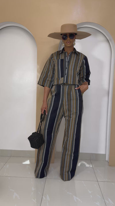 Uwaezioke striped Aso Oke pant and top set – handcrafted African wear