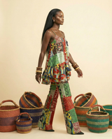 Nyanyi Ankara Faux Silk Two-Piece: Layered Camisole & High-Waisted Pants - side view