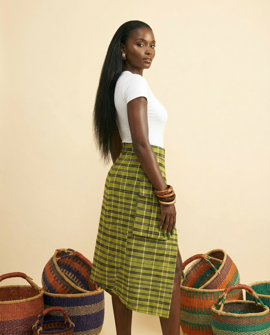 Nkata Sculpted Midi Skirt - Front & Back Detail - side view