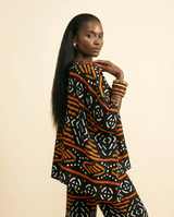 Chic Silk Blend Kaftan Set: Relaxed Top & Wide-Leg Trousers - side view