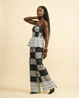 Chic Geo Print Peplum & Culottes Set - Black & White - side view