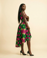 Ankara V-Neck A-line High-Low Maxi Dress: Floral & Geometric Print - side view