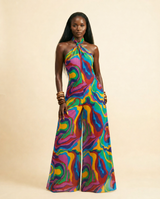 Osikapa Mesh Abstract Swirl Jumpsuit - Multicolor Mesh