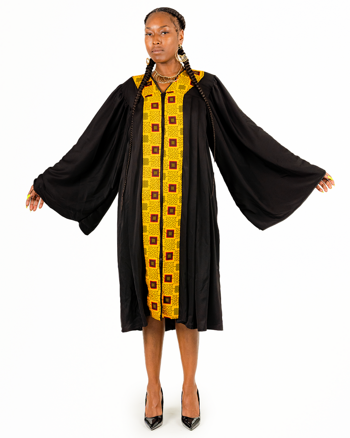 Ahenfo Choir Robe / Graduation Gown With Cap 2XL / Mainly Ankara & Strip of Black