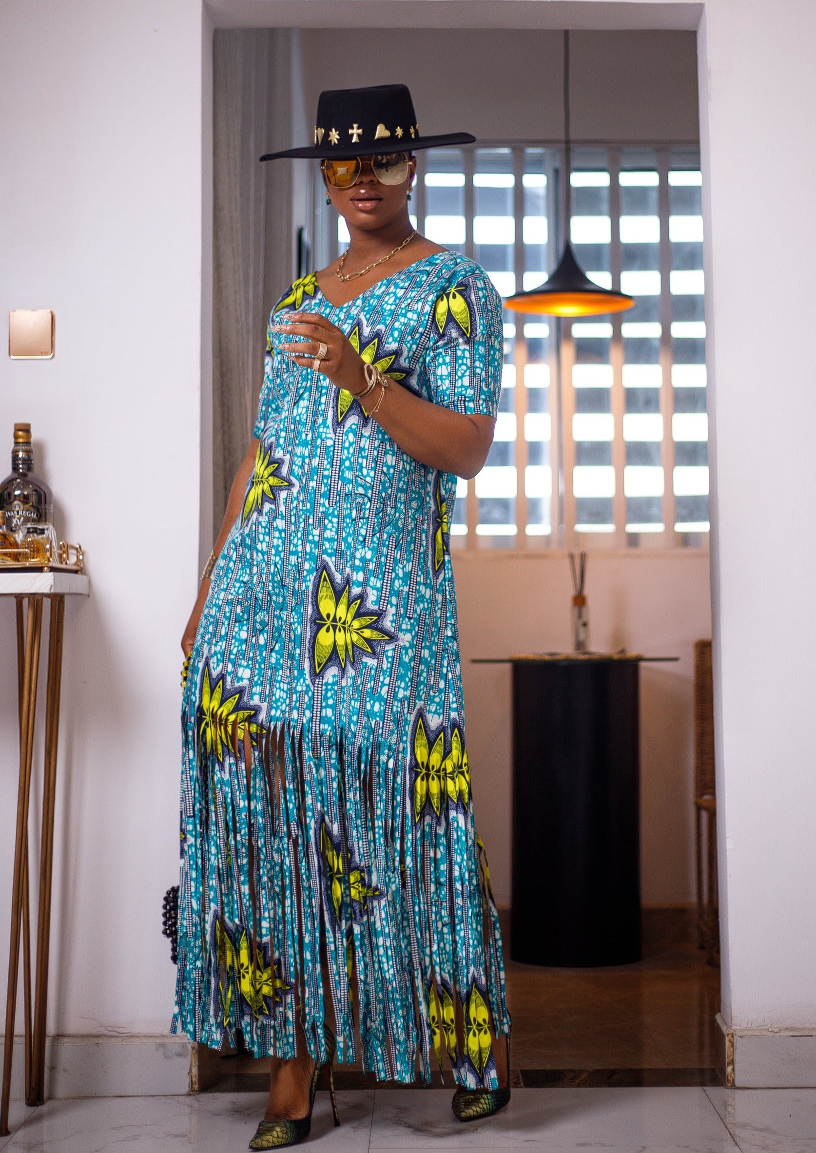 Hasana Unlined Short Sleeve Maxi Dress With Frills – Obioma Fashion- Buy African Print