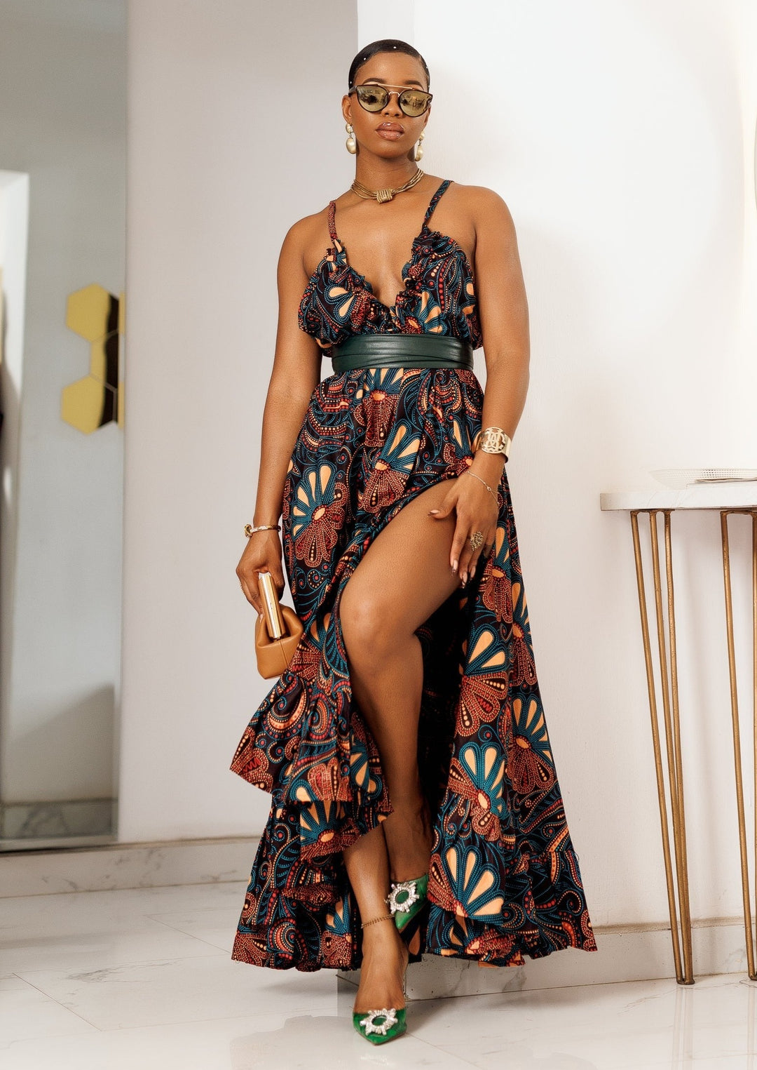 Jamila Maxi Dress in Yellow and Blue African Ankara Print 3XL