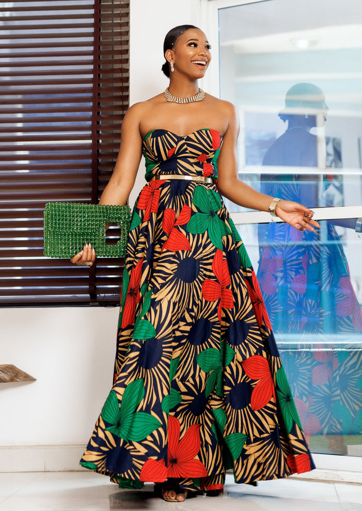 African Print Shirred Bandeau Dress - African Clothing Store